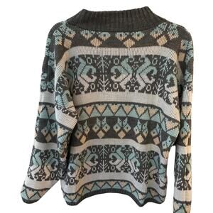 Vintage 80's Croquet Club Sweater Neck Pastel Geometric Womens Small Made In USA